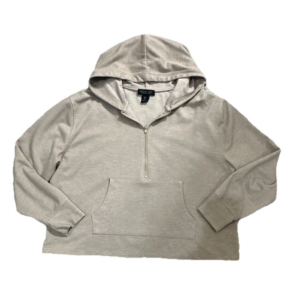 Rachel Zoe Beige 1/2 Zip Hooded Pullover Hoodie w/ Pockets Women's L